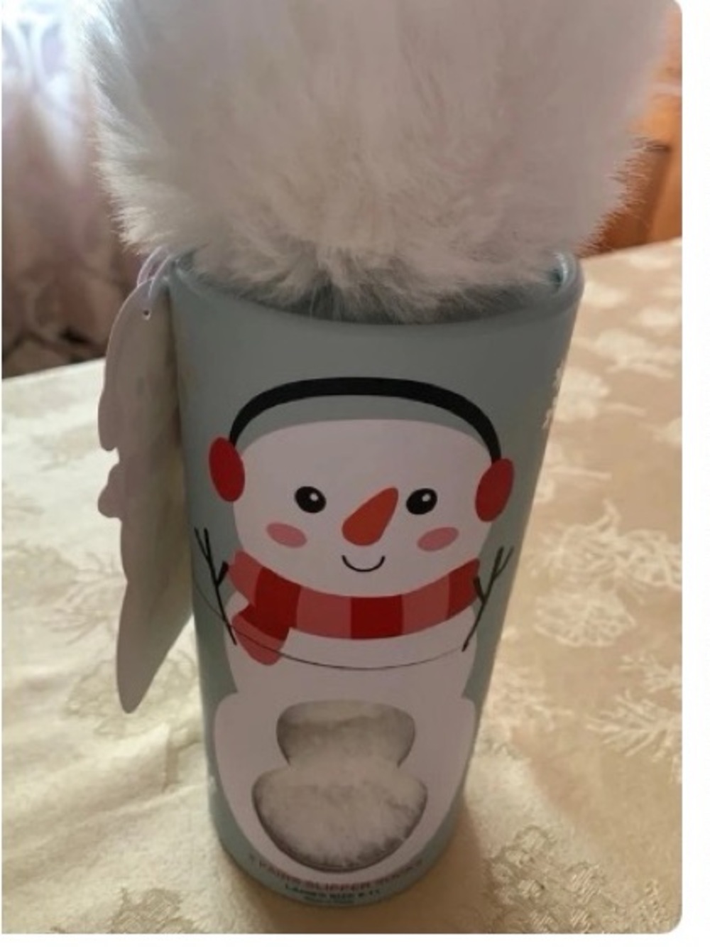 Holiday Snowman Plush sock gift set - White Faux Fur brand new